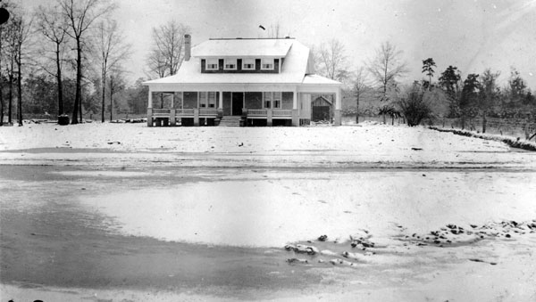 View of Kay and Kirk's home in the snow.